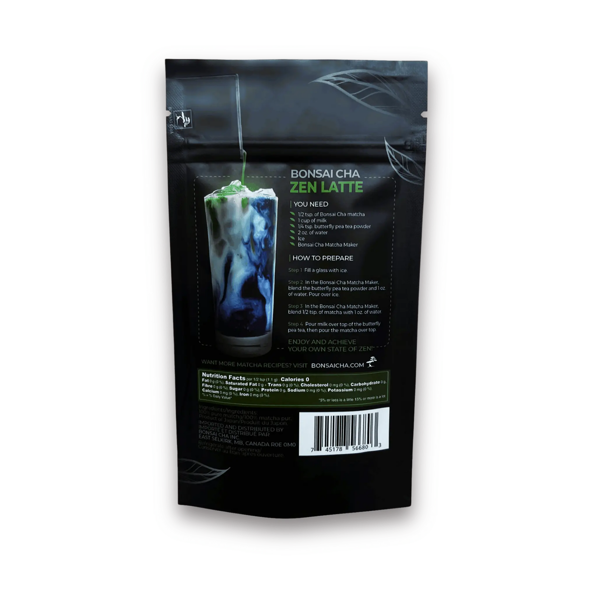 Bonsai Cha Premium Matcha Green Tea Powder Package Back